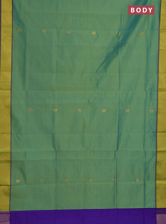 Semi silk cotton saree dual shade of green and blue with zari woven buttas and zari woven border