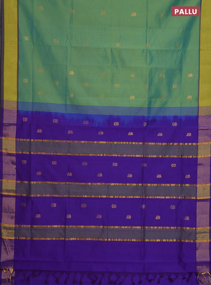Semi silk cotton saree dual shade of green and blue with zari woven buttas and zari woven border