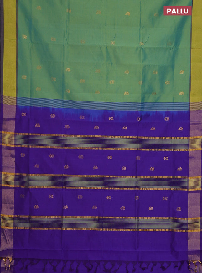 Semi silk cotton saree dual shade of green and blue with zari woven buttas and zari woven border
