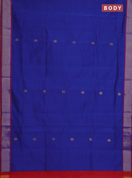 Semi silk cotton saree blue and red with zari woven buttas and zari woven border