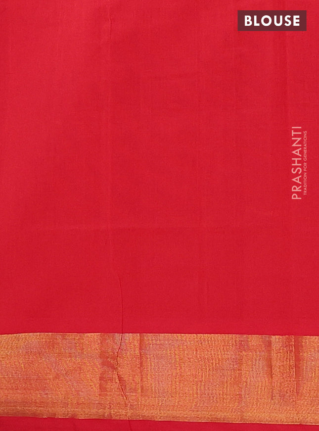 Semi silk cotton saree blue and red with zari woven buttas and zari woven border