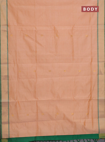 Semi silk cotton saree pale orange and green with zari woven buttas and zari woven border