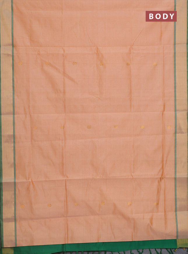 Semi silk cotton saree pale orange and green with zari woven buttas and zari woven border