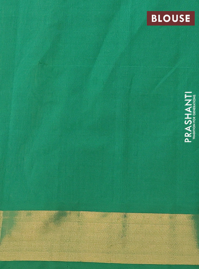 Semi silk cotton saree pale orange and green with zari woven buttas and zari woven border