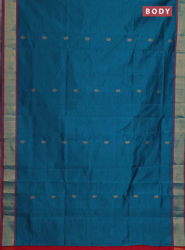 Semi silk cotton saree peacock blue and red with zari woven buttas and zari woven border