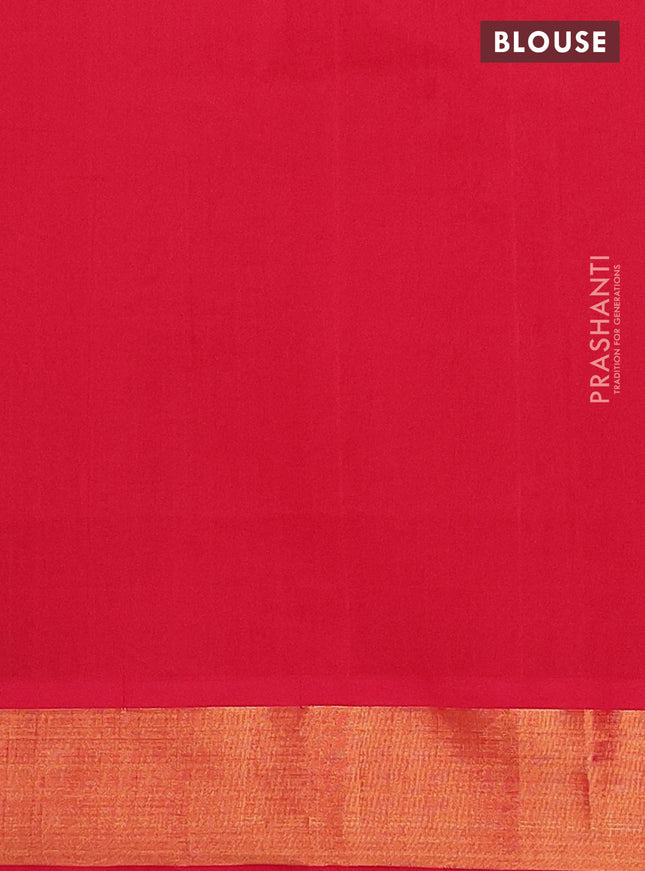 Semi silk cotton saree peacock blue and red with zari woven buttas and zari woven border