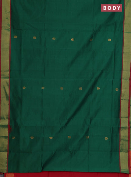 Semi silk cotton saree green and red with zari woven buttas and zari woven border