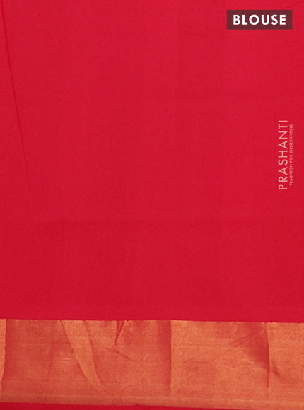 Semi silk cotton saree green and red with zari woven buttas and zari woven border