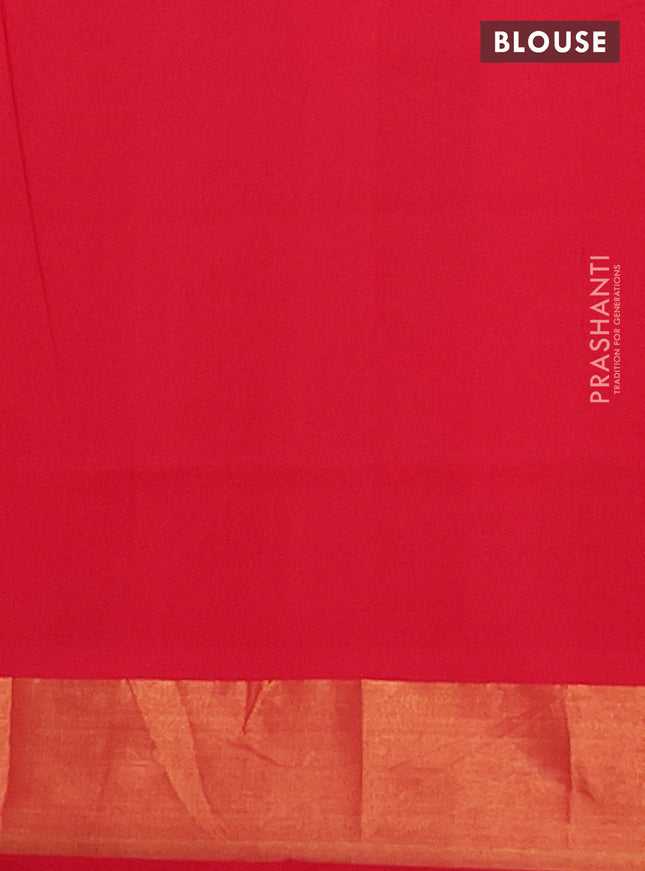 Semi silk cotton saree green and red with zari woven buttas and zari woven border