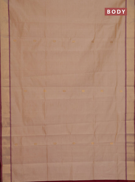 Semi silk cotton saree sandal and maroon with zari woven buttas and zari woven border