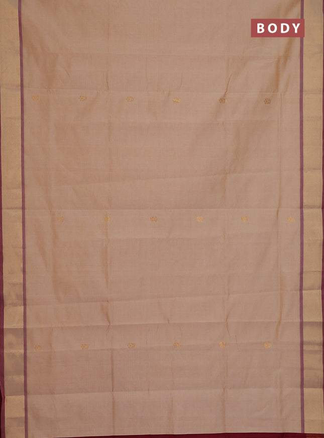 Semi silk cotton saree sandal and maroon with zari woven buttas and zari woven border