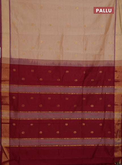 Semi silk cotton saree sandal and maroon with zari woven buttas and zari woven border