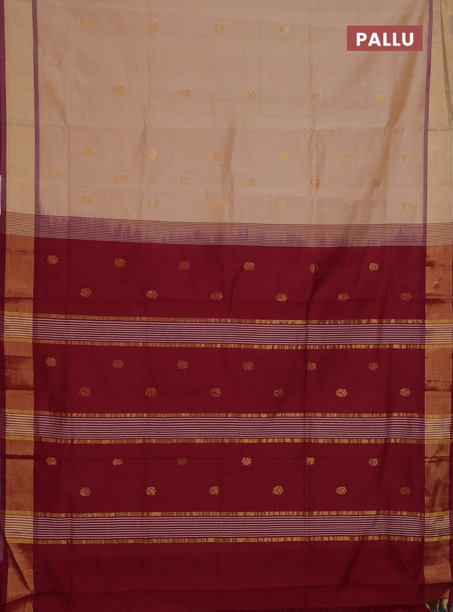 Semi silk cotton saree sandal and maroon with zari woven buttas and zari woven border