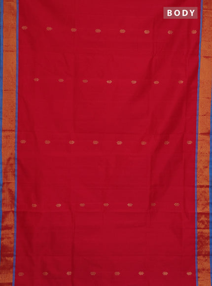 Semi silk cotton saree red and blue with zari woven buttas and zari woven border