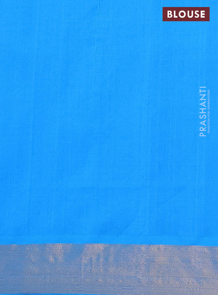 Semi silk cotton saree red and blue with zari woven buttas and zari woven border