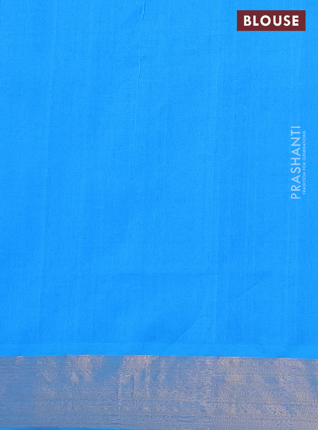 Semi silk cotton saree red and blue with zari woven buttas and zari woven border