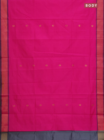 Semi silk cotton saree pink and grey with zari woven buttas and zari woven border