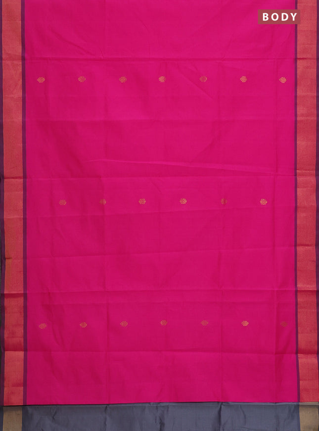 Semi silk cotton saree pink and grey with zari woven buttas and zari woven border