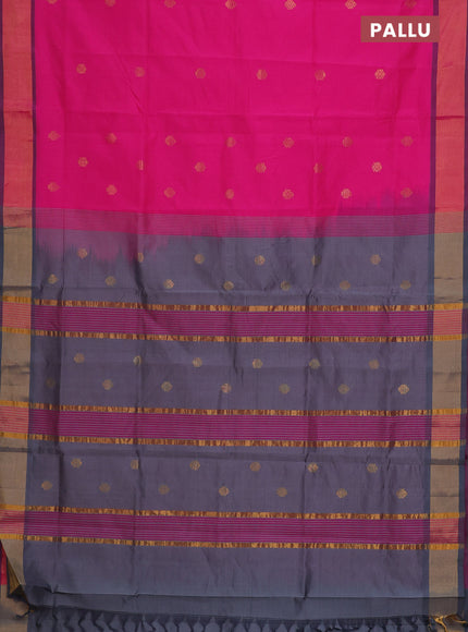 Semi silk cotton saree pink and grey with zari woven buttas and zari woven border