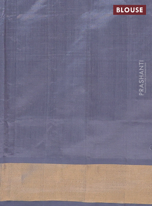 Semi silk cotton saree pink and grey with zari woven buttas and zari woven border