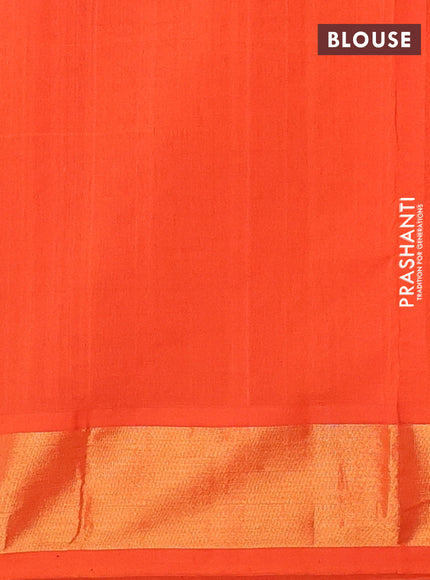 Semi silk cotton saree peacock green and orange with zari woven floral buttas and zari woven border