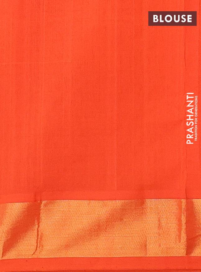 Semi silk cotton saree peacock green and orange with zari woven floral buttas and zari woven border