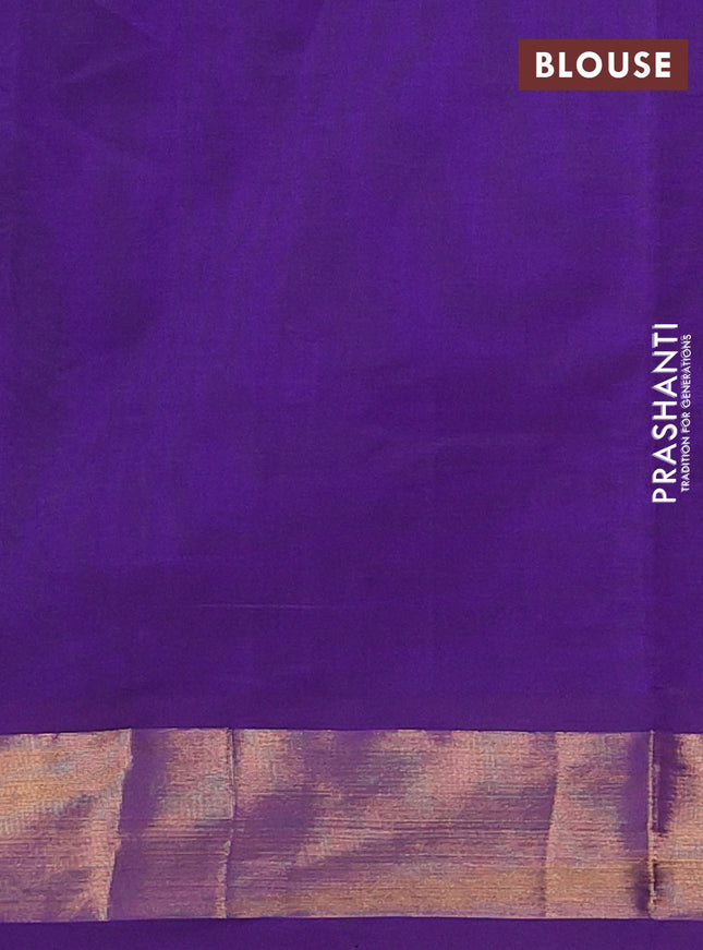 Semi silk cotton saree dual shade of green and violet with zari woven floral buttas and zari woven border