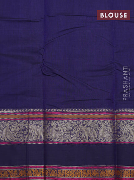 Kanchi cotton saree navy blue and pink with thread woven buttas and long rettapet thread woven border