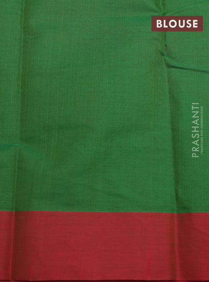 Kanchi cotton saree green and red with thread woven buttas and simple border