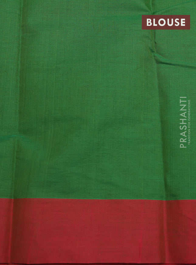 Kanchi cotton saree green and red with thread woven buttas and simple border
