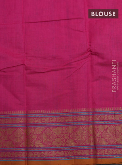 Kanchi cotton saree pink and mustard yellow with allover lakshadeepam weaves and thread woven border
