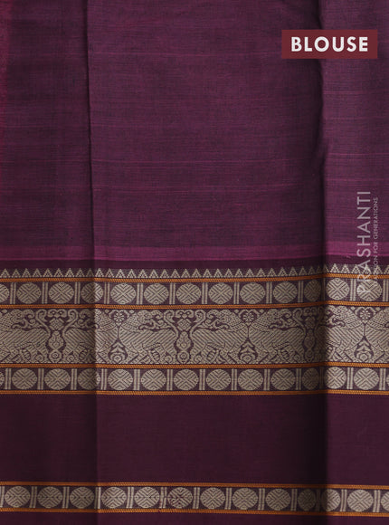 Kanchi cotton saree grey and wine shade with allover stripe pattern and rettapet thread woven border
