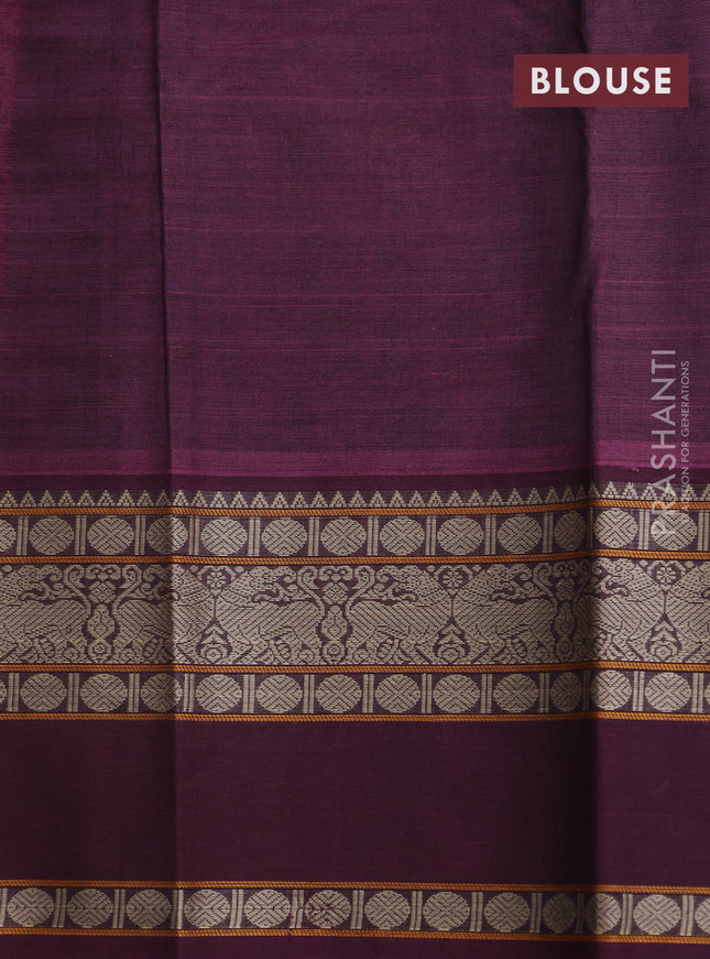 Kanchi cotton saree grey and wine shade with allover stripe pattern and rettapet thread woven border