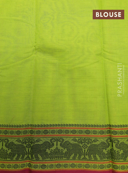 Kanchi cotton saree lime green and pink with allover thread checks & buttas and thread woven border