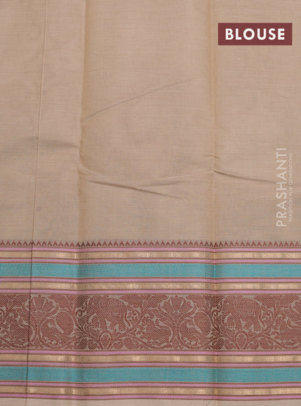 Kanchi cotton saree beige with thread woven buttas and thread woven border