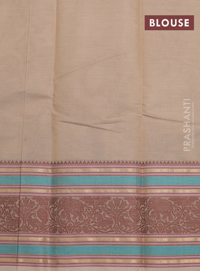 Kanchi cotton saree beige with thread woven buttas and thread woven border