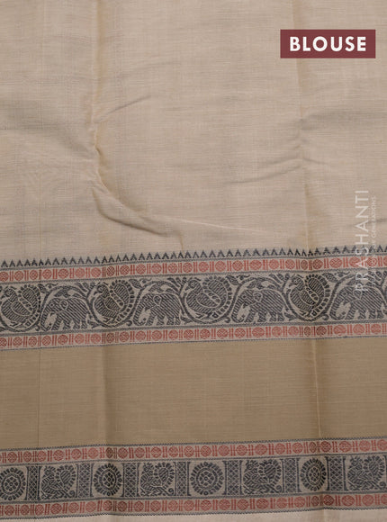 Kanchi cotton saree beige with allover thread checks & buttas and rettapet thread woven border