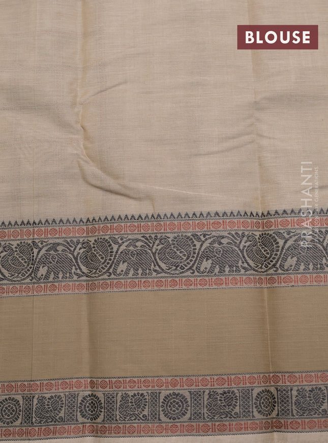 Kanchi cotton saree beige with allover thread checks & buttas and rettapet thread woven border