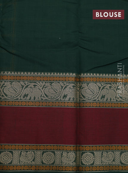 Kanchi cotton saree green and deep maroon with allover thread checks & buttas and rettapet thread woven border