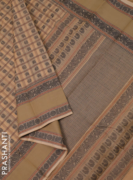 Kanchi cotton saree sandal with allover thread checks & buttas and rettapet thread woven border