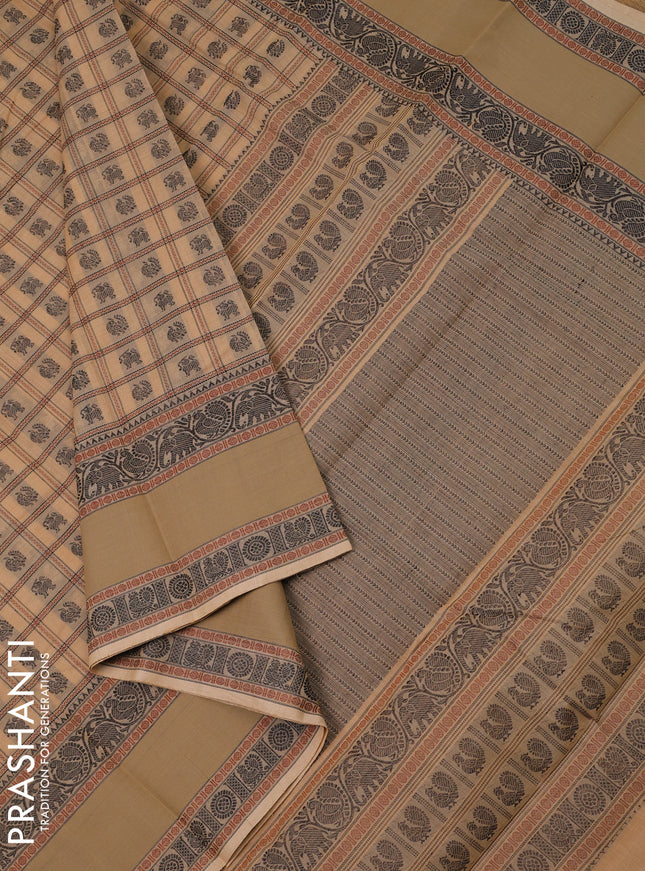 Kanchi cotton saree sandal with allover thread checks & buttas and rettapet thread woven border