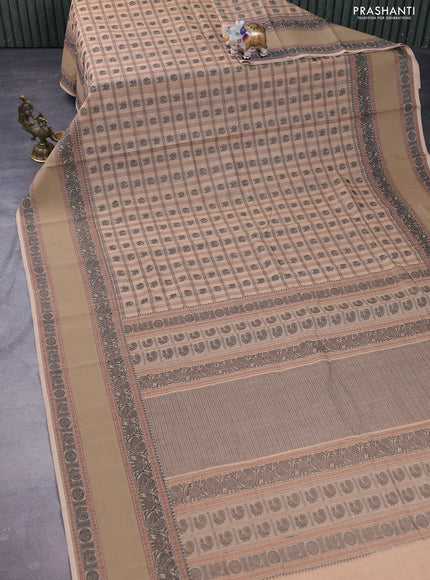 Kanchi cotton saree sandal with allover thread checks & buttas and rettapet thread woven border