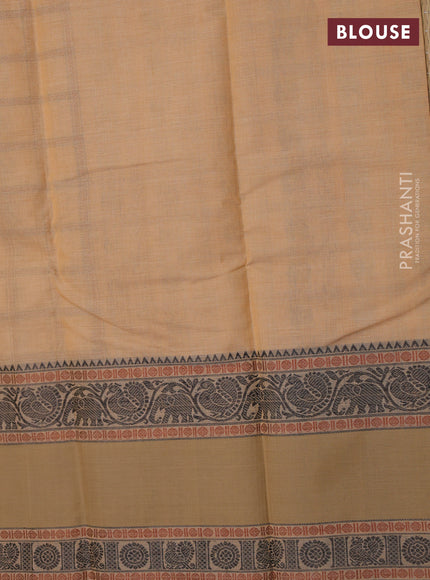 Kanchi cotton saree sandal with allover thread checks & buttas and rettapet thread woven border