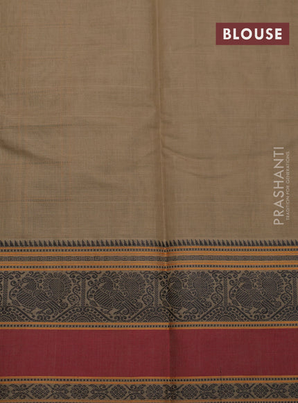 Kanchi cotton saree beige and maroon with allover thread checks & buttas and rettapet thread woven border