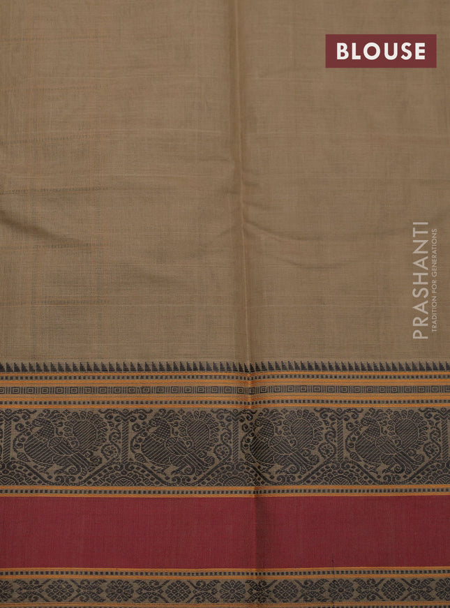 Kanchi cotton saree beige and maroon with allover thread checks & buttas and rettapet thread woven border
