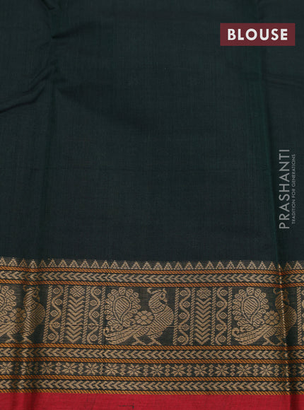 Kanchi cotton saree bottle green and maroon with allover thread checks & buttas and zari woven border