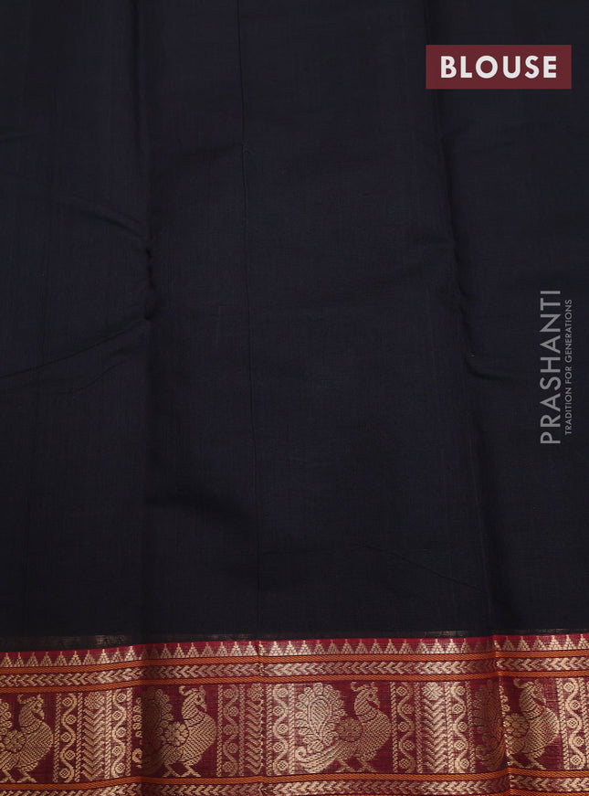 Kanchi cotton saree black and maroon with allover thread checks & buttas and zari woven border