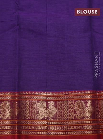 Kanchi cotton saree violet and red with allover thread checks & buttas and zari woven border