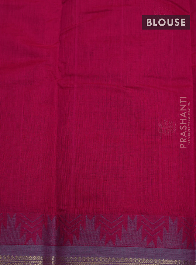Kanchi cotton saree pink and grey shade with zari woven buttas and temple design