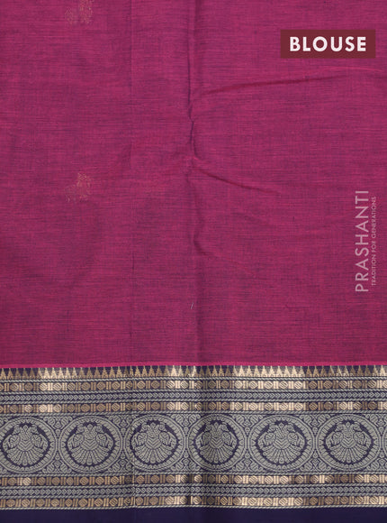 Kanchi cotton saree magenta pink and navy blue with zari woven buttas and zari woven border